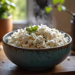a bowl of food that is on a table
