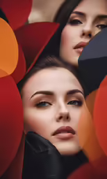 two woman with eye shadows on their faces and a circular background