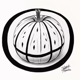 a white and black painting with an abstract pumpkin