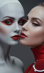 two mannequins dressed in costumes are kissing each other