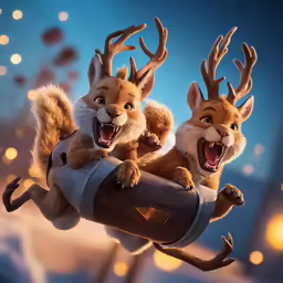 two deer dolls riding on top of a sled