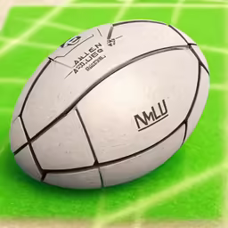 a white ball with a green field in the background