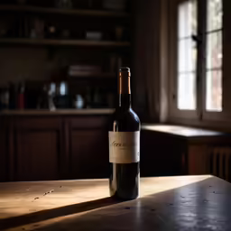 a bottle is on the table in the sun