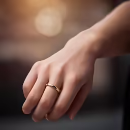 a person is shown wearing a gold band and holding their hand