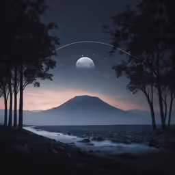 a very pretty picture with a mountain in the background