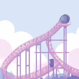 an animation showing a roller coaster going across the ground