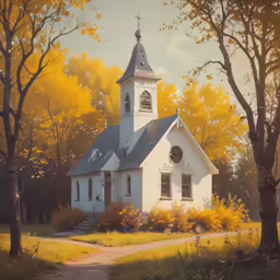 this is a photo of a small church in the woods