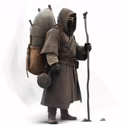 a character with a backpack and a pole