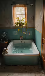 an empty bathtub sitting in the corner of a room