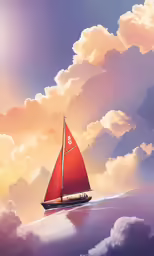 a painting of a sail boat floating on the clouds