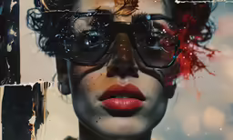 a digital artwork of a woman with glasses and hair
