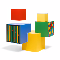 colorful cubes and blocks are stacked together