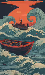 some kind of large boat in the middle of waves,two ships in the ocean with waves around them