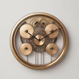 a large, gold clock with seven pendulums