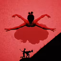 a woman falling off a cliff in the air