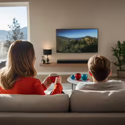 a couple of people sitting on top of a couch
