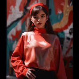 the girl in red is wearing a scarf