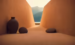 the two vases are in between the two rocks