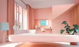 the pink walls and floors in the living room
