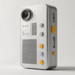 a small white camera on top of a table