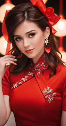 an attractive young lady in a red dress