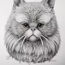 a drawing of a grey cat looking to its side