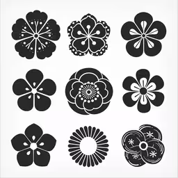 a group of different flower shapes,a set of twelve japanese flower designs