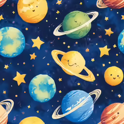 seamless space fabric design with colorful space and stars
