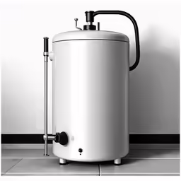 a large white tank with an open spigot sitting on top