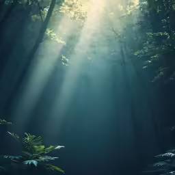 the sun shining through the clouds over a dark forest