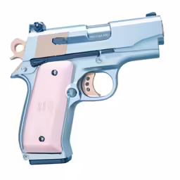 a pink and silver colt revolver, on a white background