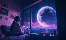 a woman looking out the window at an alien planet