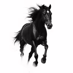 a black horse with long hair is running