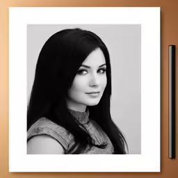 a framed photo of a woman with dark hair