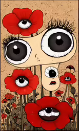 some eyes are on top of a red flower