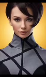 a close up view of a woman with a neck tie