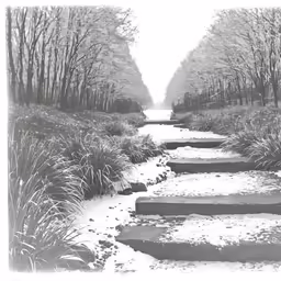 the path has steps made from a snow covered ground