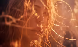 a woman with wavy hair has her eyes open