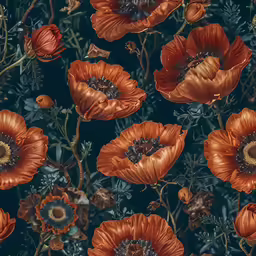 orange flowers and leaves on a black background