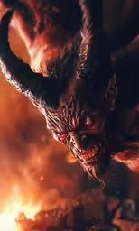 a creepy character standing near a fire in a dark place