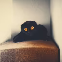 a black cat sitting on top of a set of steps