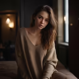 a woman poses for a picture in her sweater