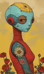 a picture with flowers around it of a character