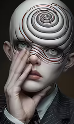 the man is posing for a photo with his head on his fingers