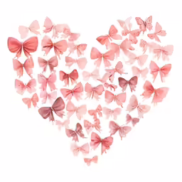 a heart made out of many pink and white butterflies