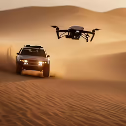a vehicle driving in the desert with a remote control
