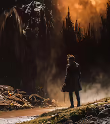 a person standing on a field watching something