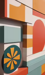 a large colorful wall with different colored shapes
