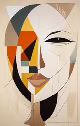an abstract painting of a person with a face,an abstract portrait of a woman with a half face, half - covering a sheet of paper
