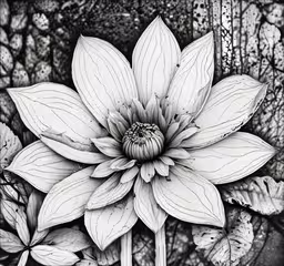 a large flower with leaves on it,black and white photo of large, pretty flowers